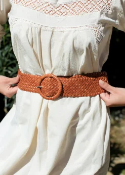 Wrapped Leather Belt Circle Buckle Tan