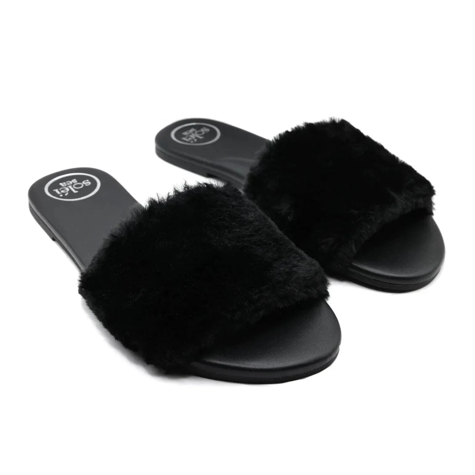 Ziela Fur-Strap Slide Black